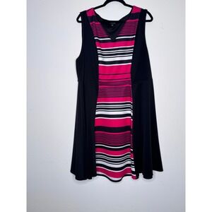 Torrid Womens Plus Size 3X Pink Black White Striped Colorblock Skater Dress